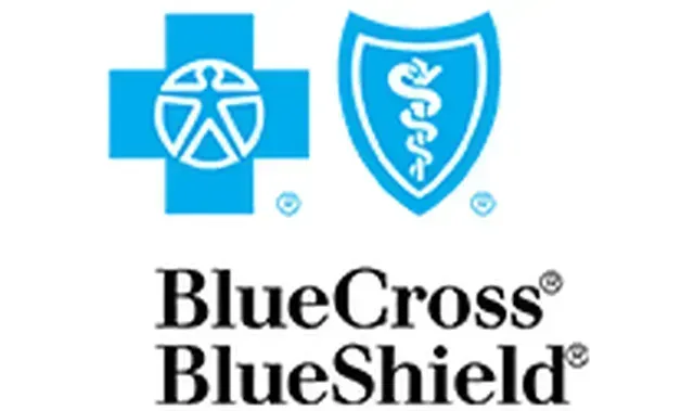 A blue cross and blue shield logo on a white background