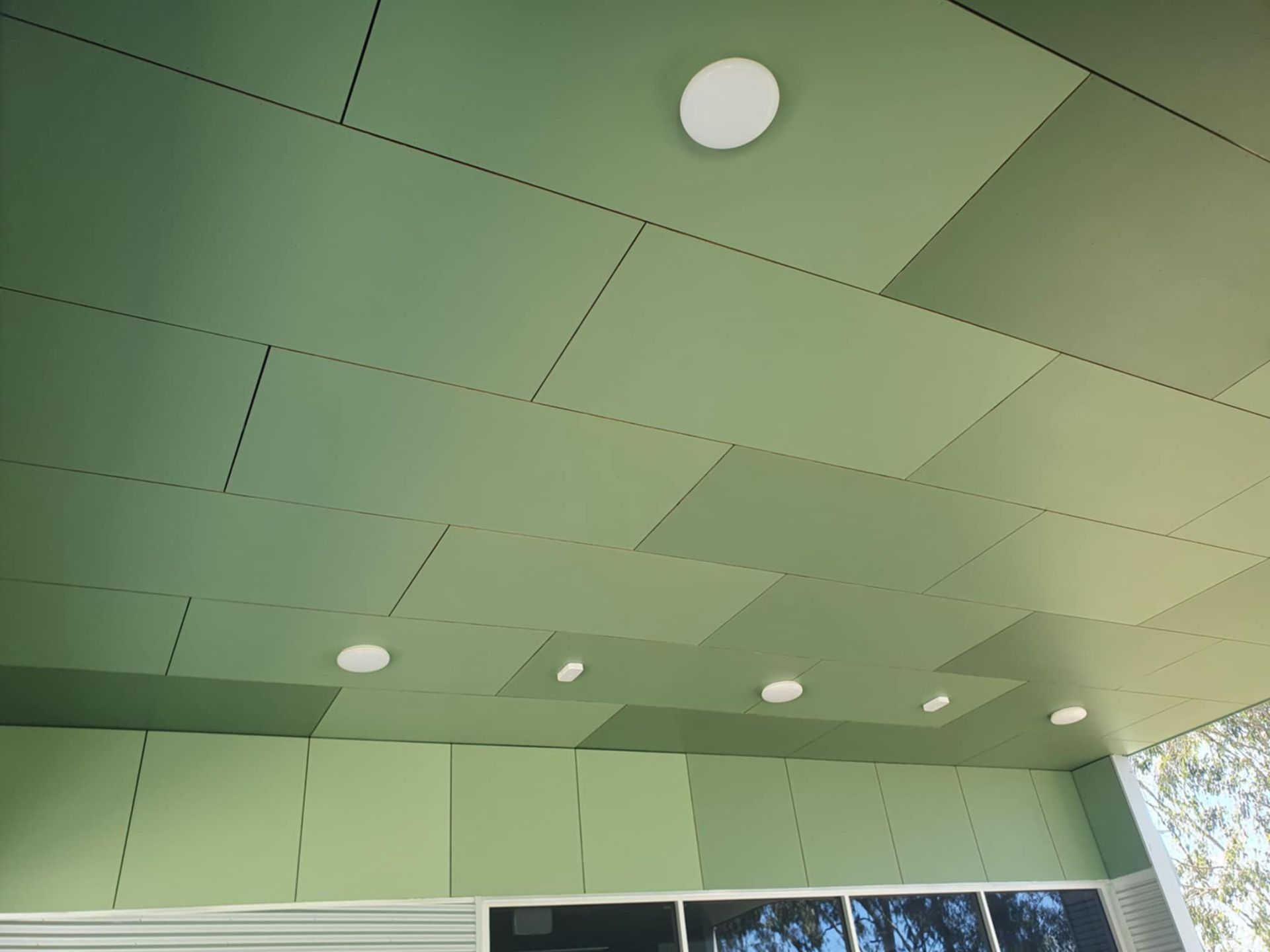 Green tiled ceiling with recessed lights — MVP Painting Professionals in Sunshine Coast, QLD