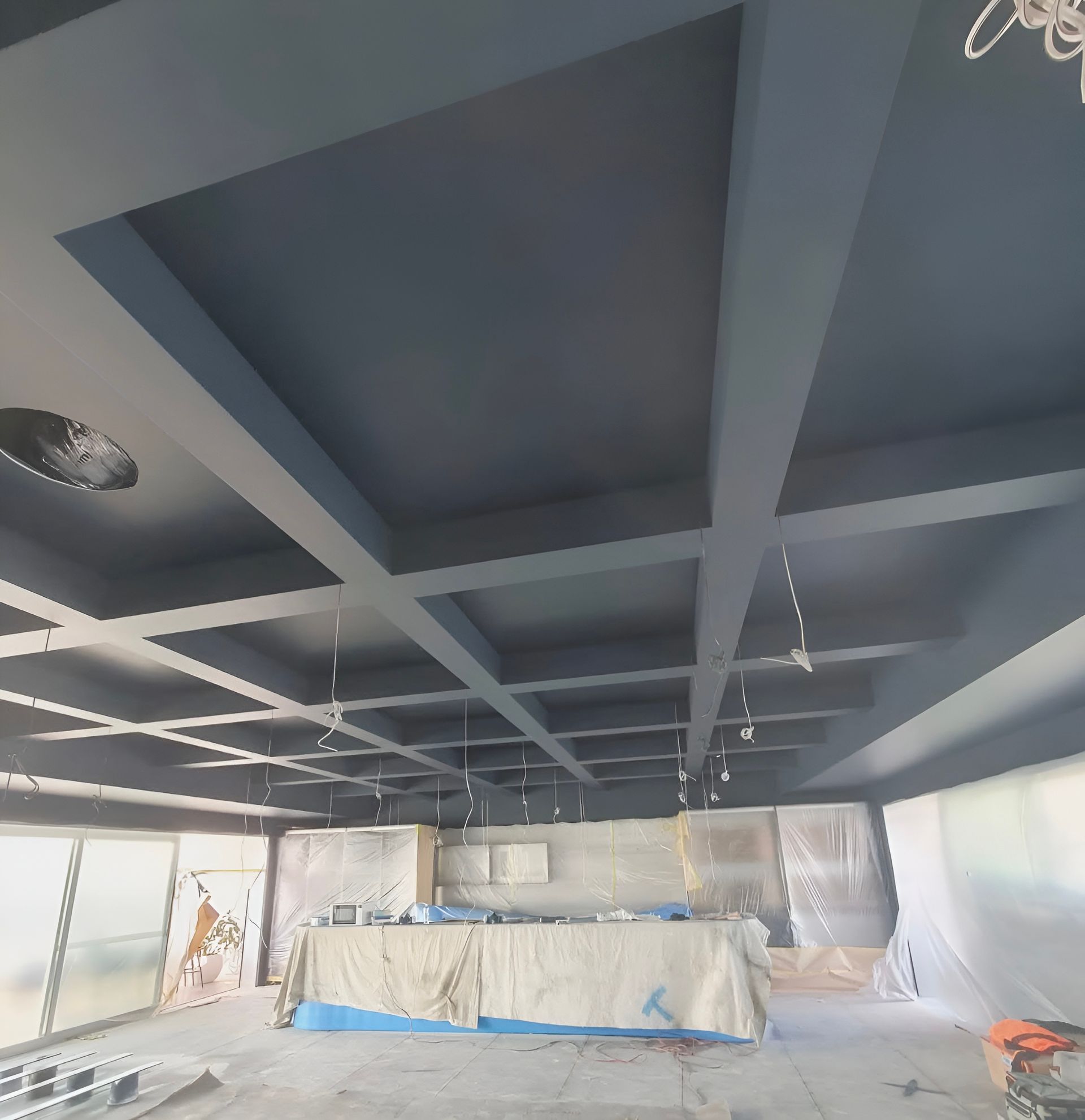 Blue Painted Ceiling With a Grid Pattern — MVP Painting Professionals in Buderim, QLD