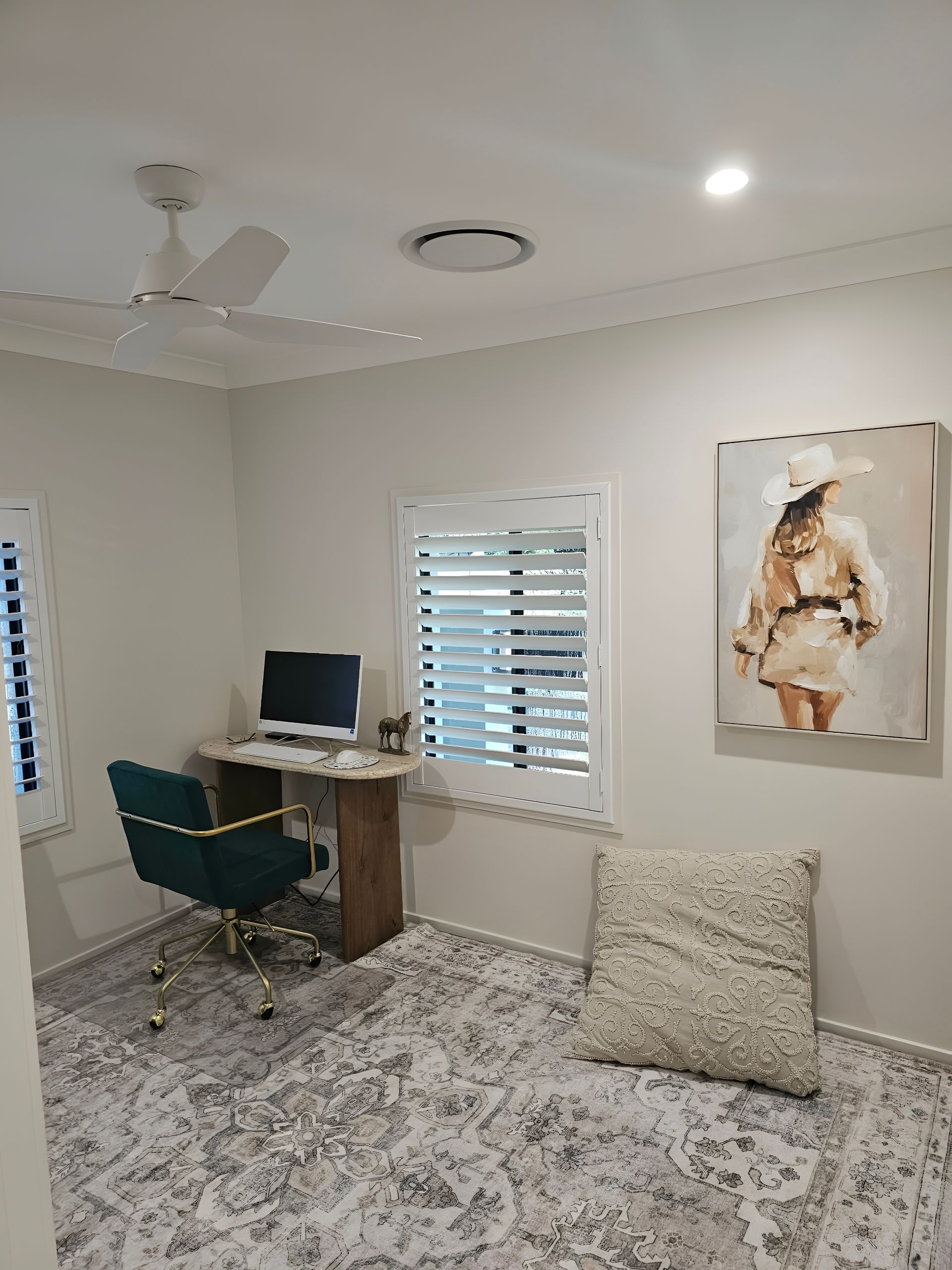Home Office With a Desk, Chair, Window With Shutters, and Art on the Wall — MVP Painting Professionals in Sunshine Coast, QLD