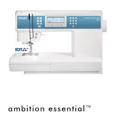 Una macchina da cucire pfaff con la scritta ambition essential sul fondo