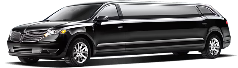 A black limousine is parked on a white background.