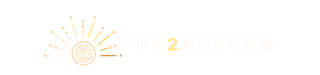 White logo with a sunburst icon and the text “UP 2 ELEVEN” on a white background