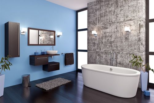 Blue Bathroom with Wooden Floor — Madison, VA — Absolute Improvements