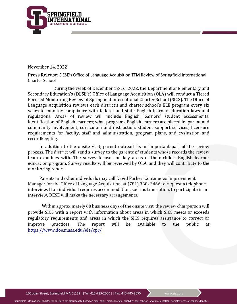 Springfield International Press Release