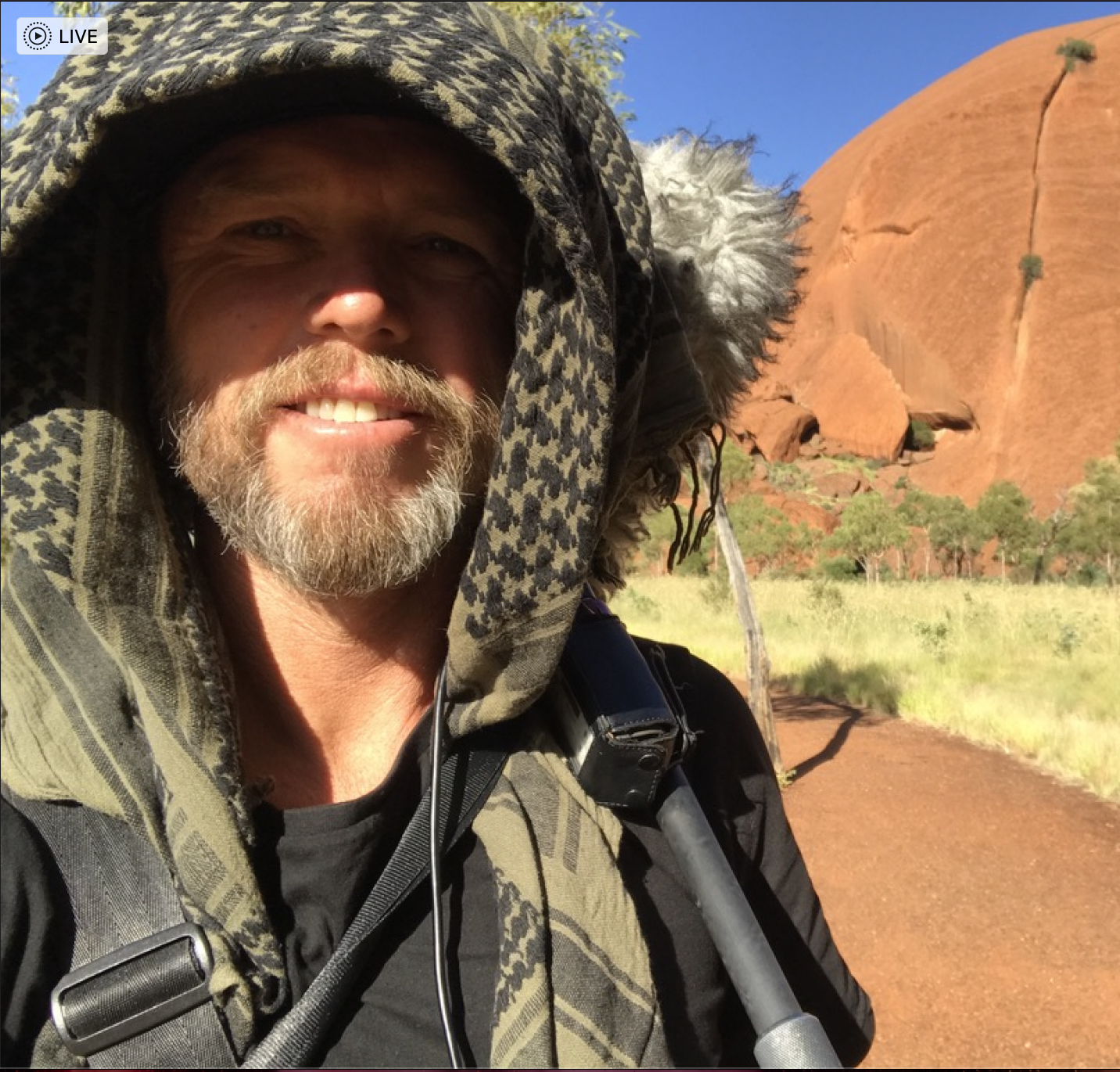 A man with a beard wearing a hooded scarf