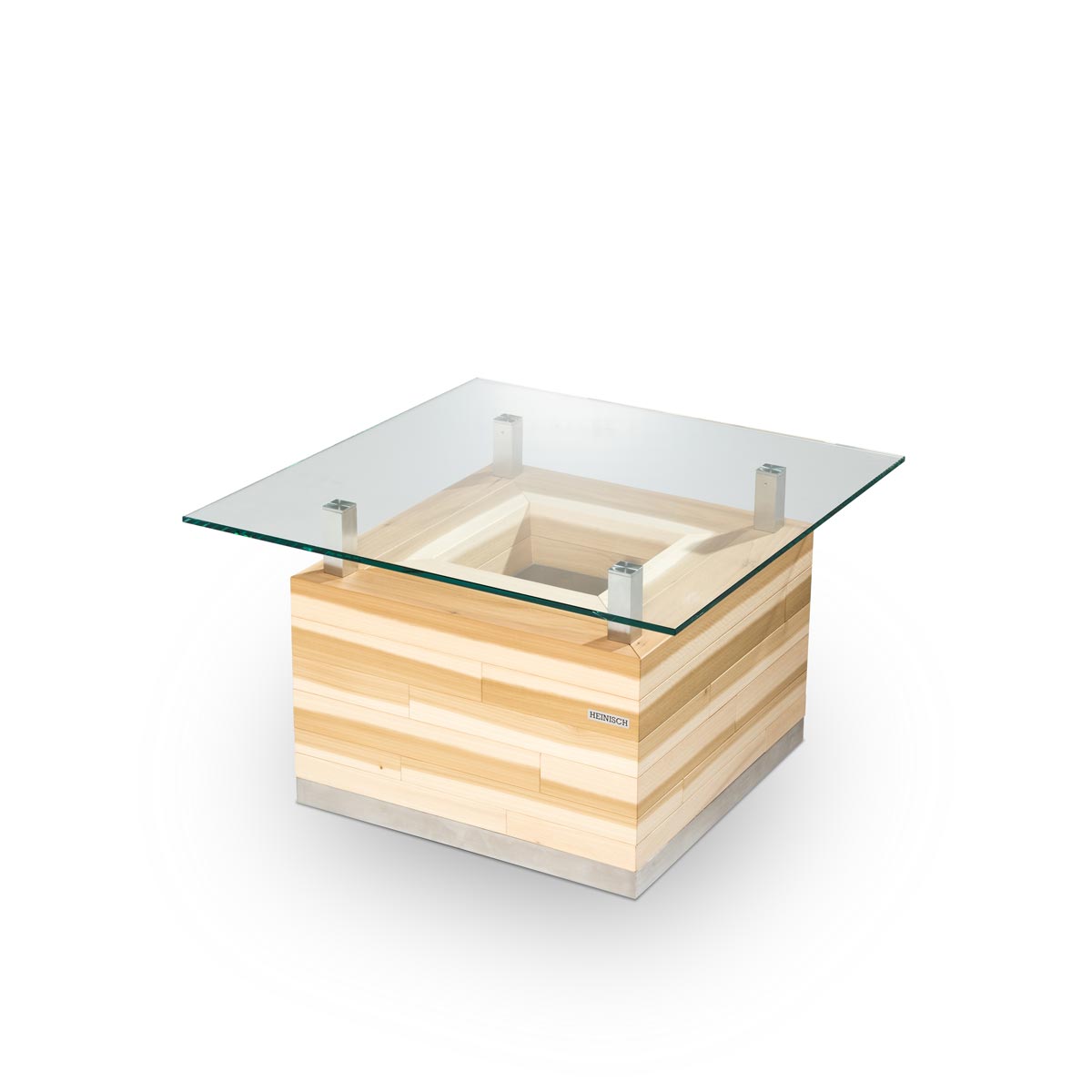 Die Heinisch - Wohntische, Wohntisch und Couchtisch mit Beleuchtung und kundenspezialisiertem Text oder Logo, sofa table with lighting  and customized text or logo, Glasstischplatte, Glass tabletop, luxury, Möbelmanufaktur, Heinisch Manufactory, modern, customized