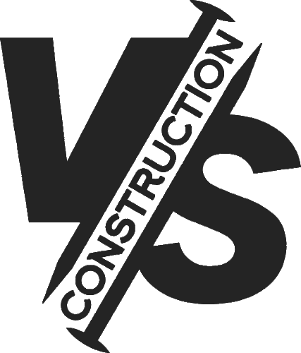 Black and white logo: "VS CONSTRUCTION" text is angled and split through the letters "V" and "S".