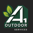 Green and white logo for A1 Outdoor Services, with stylized "A" and "1" and leaves.
