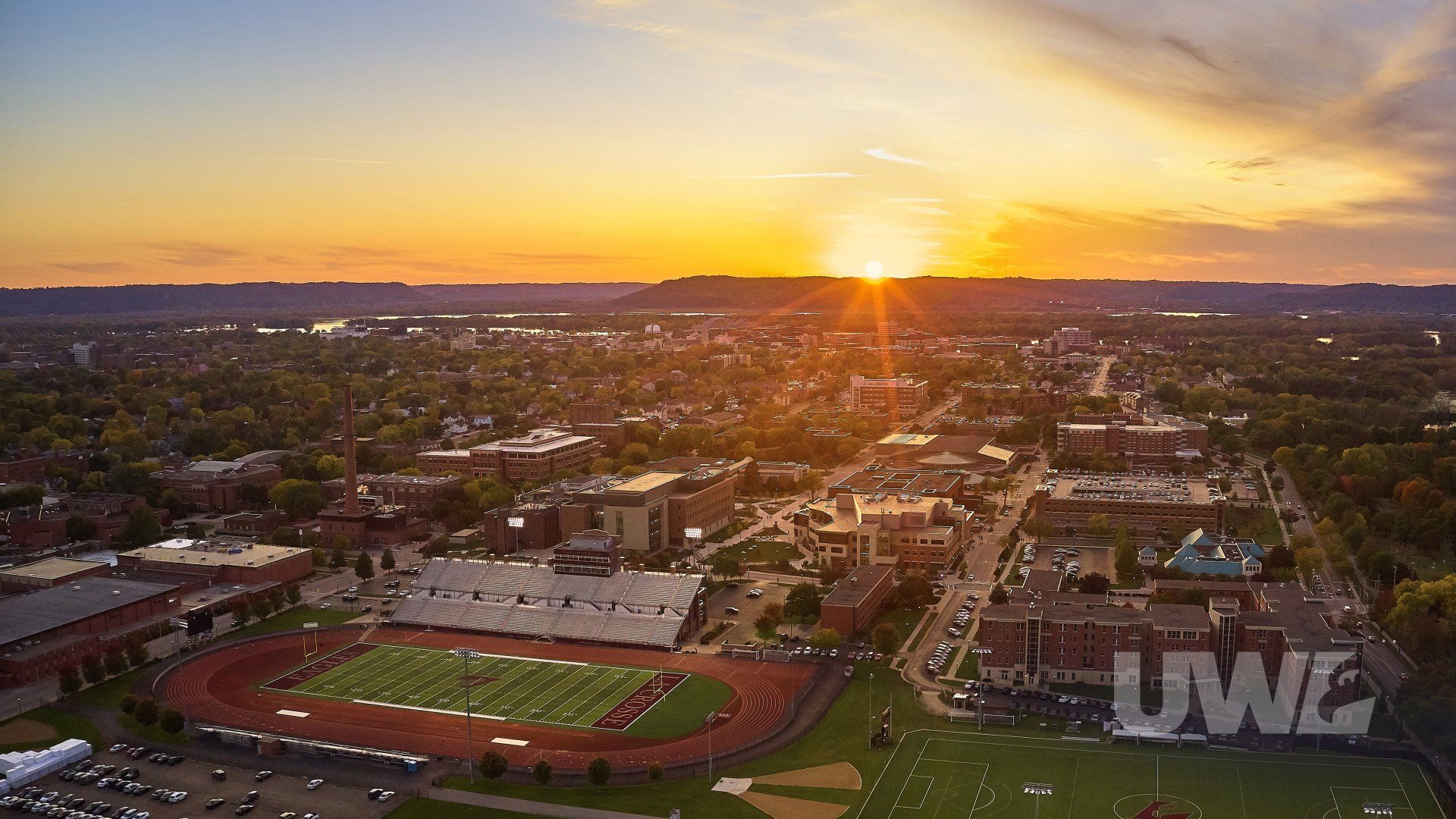 UW-L campus from air at sunset