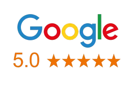 Google logo with 5.0 stars rating.