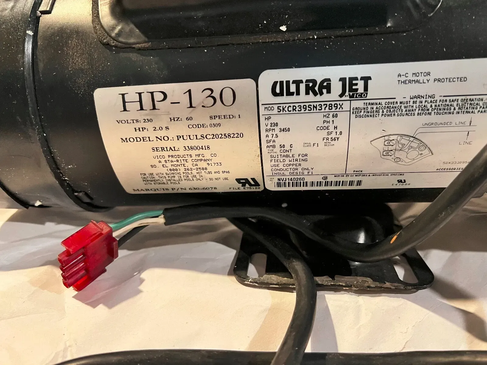 Marquis Spa Pump HP130 630-6078 PUULSC20258220