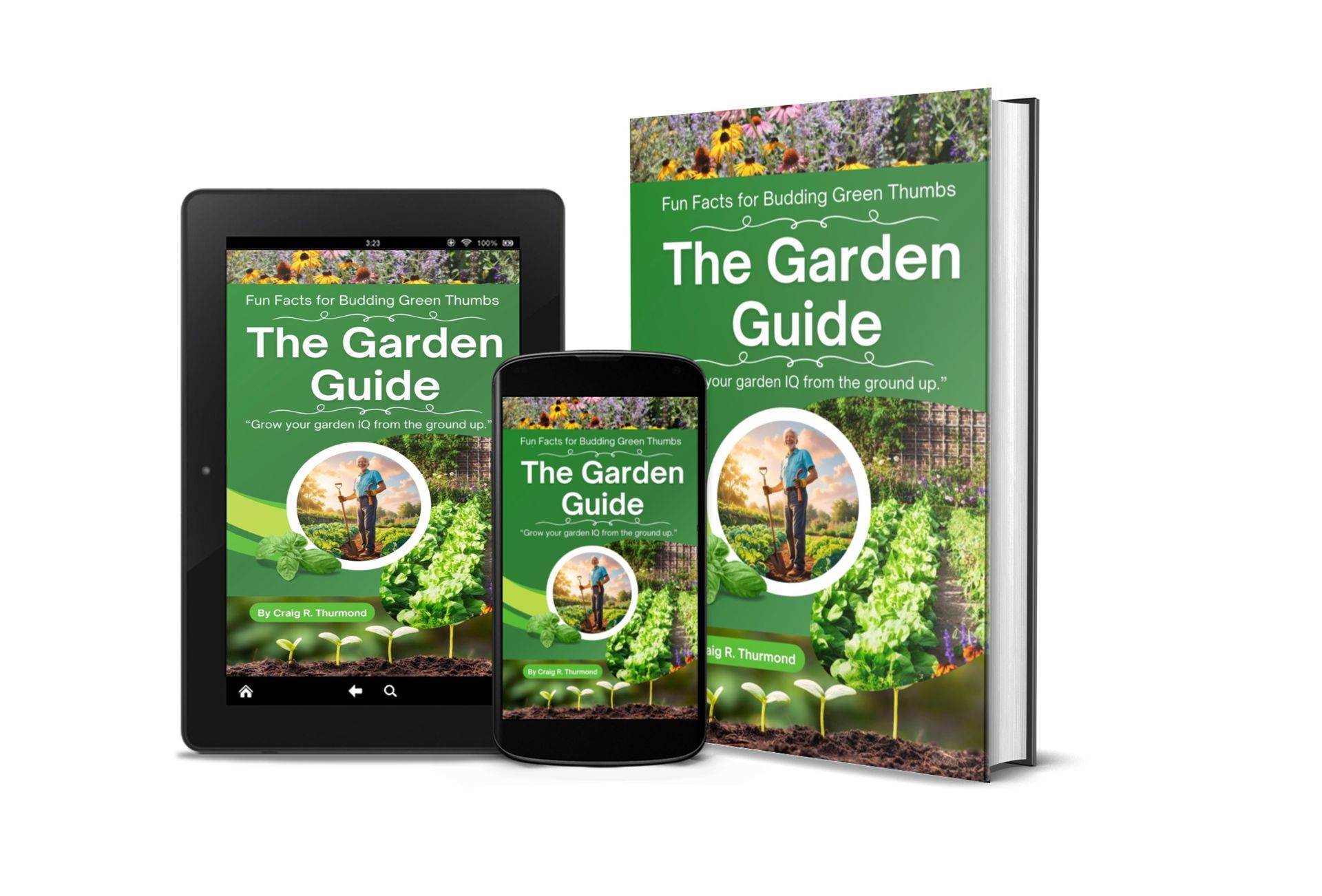 A tablet, smartphone, and book cover displaying the title 