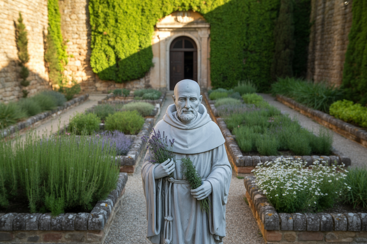 Courtyard with fountain, cafe tables and umbrellas. Two-story building in the background.