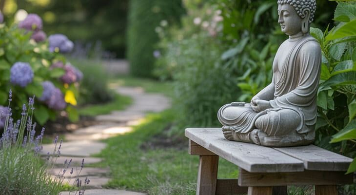 A tropical outdoor shopping center scene, with palm trees, shops, and people strolling by.