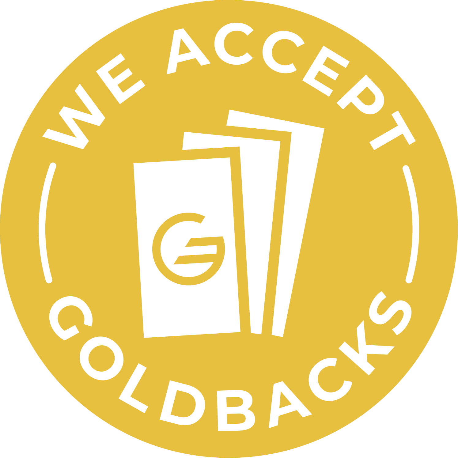 A gold circular sticker that says 