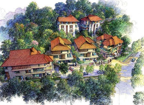 Map of North Golf Village Parcel E, showing golf course, housing, and coastline.