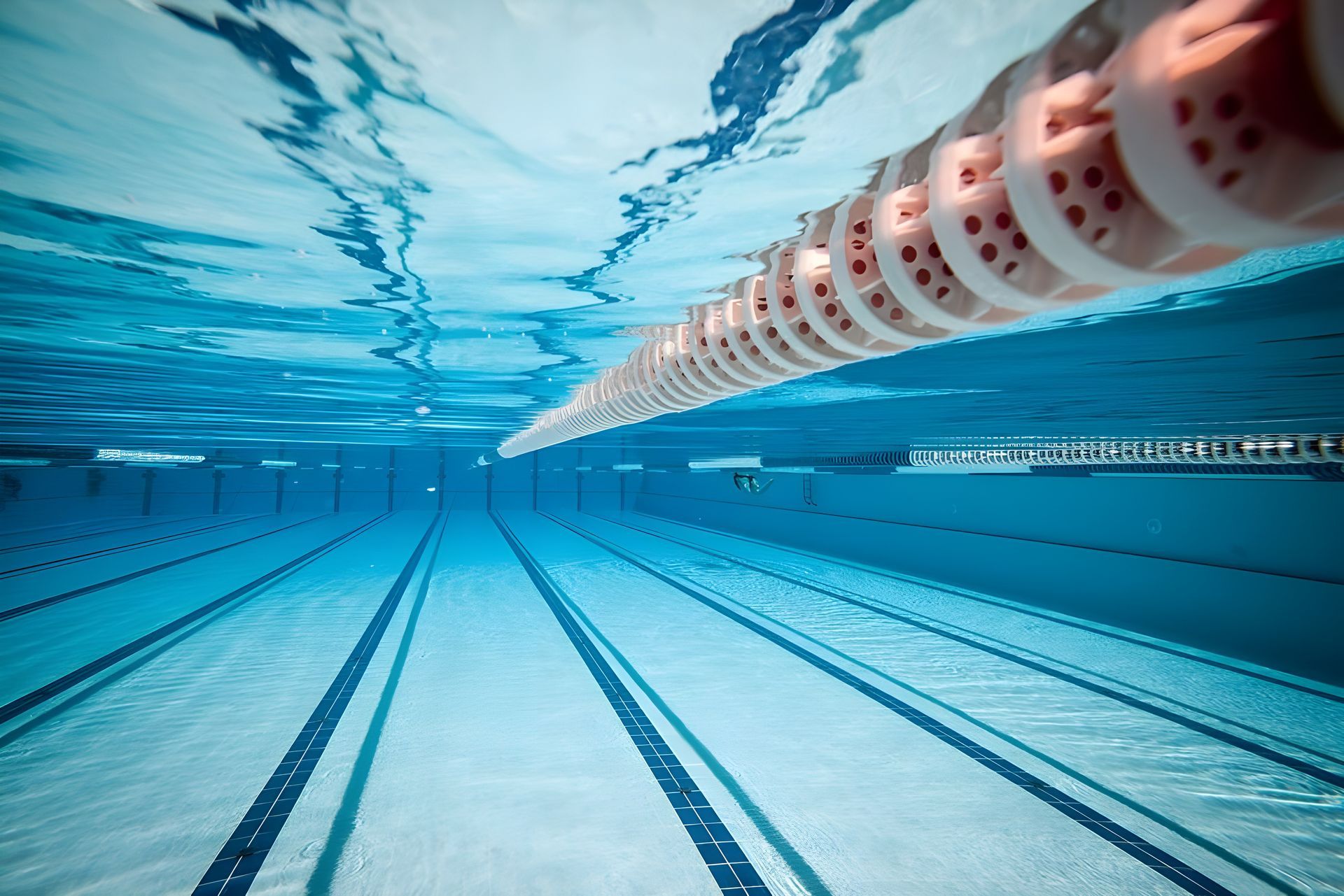 Indoor Swimming Pool With Blue Water, Light Blue Walls, and Large Windows — Dean Thomas Pools in Mission Beach, QLD