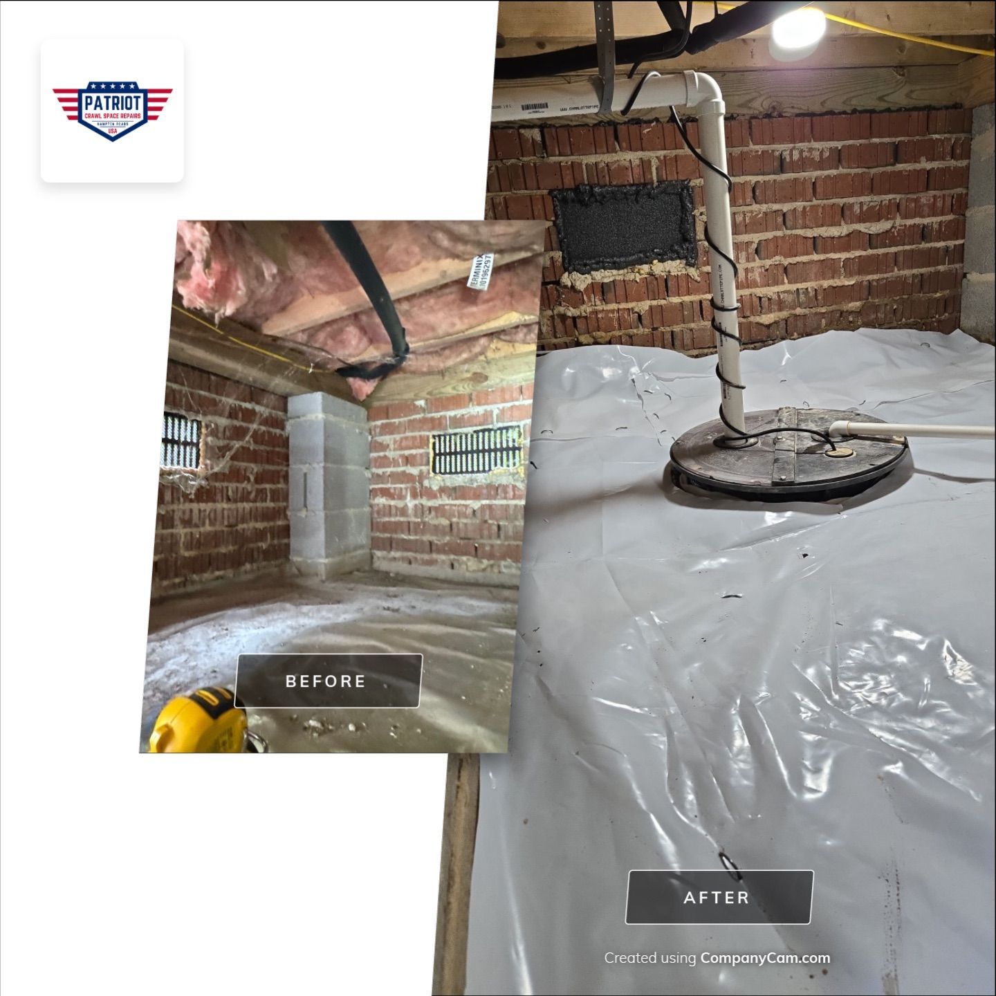 crawl space encapsulation and sump pump before after in Smithfield va
