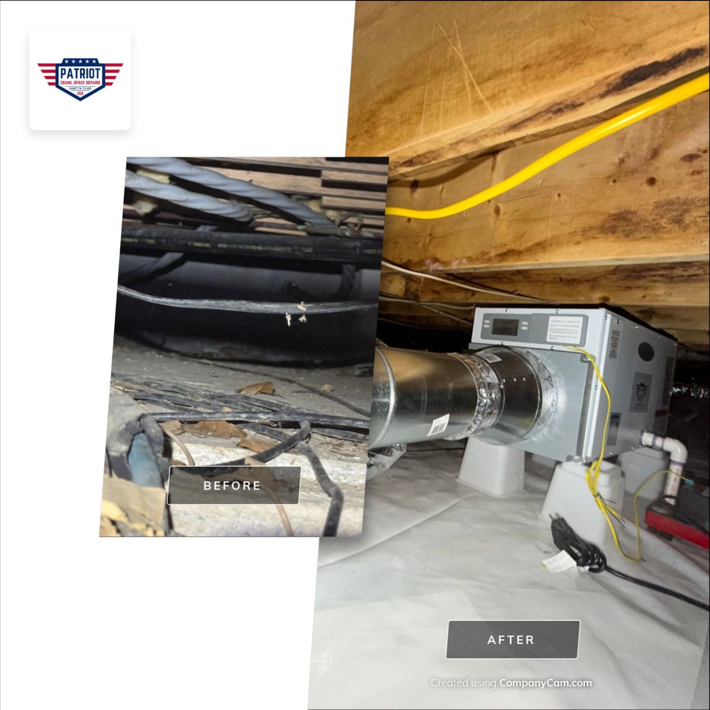 Crawl space renovation, sump pump, structural repairs encapsulation before after in Smithfield va