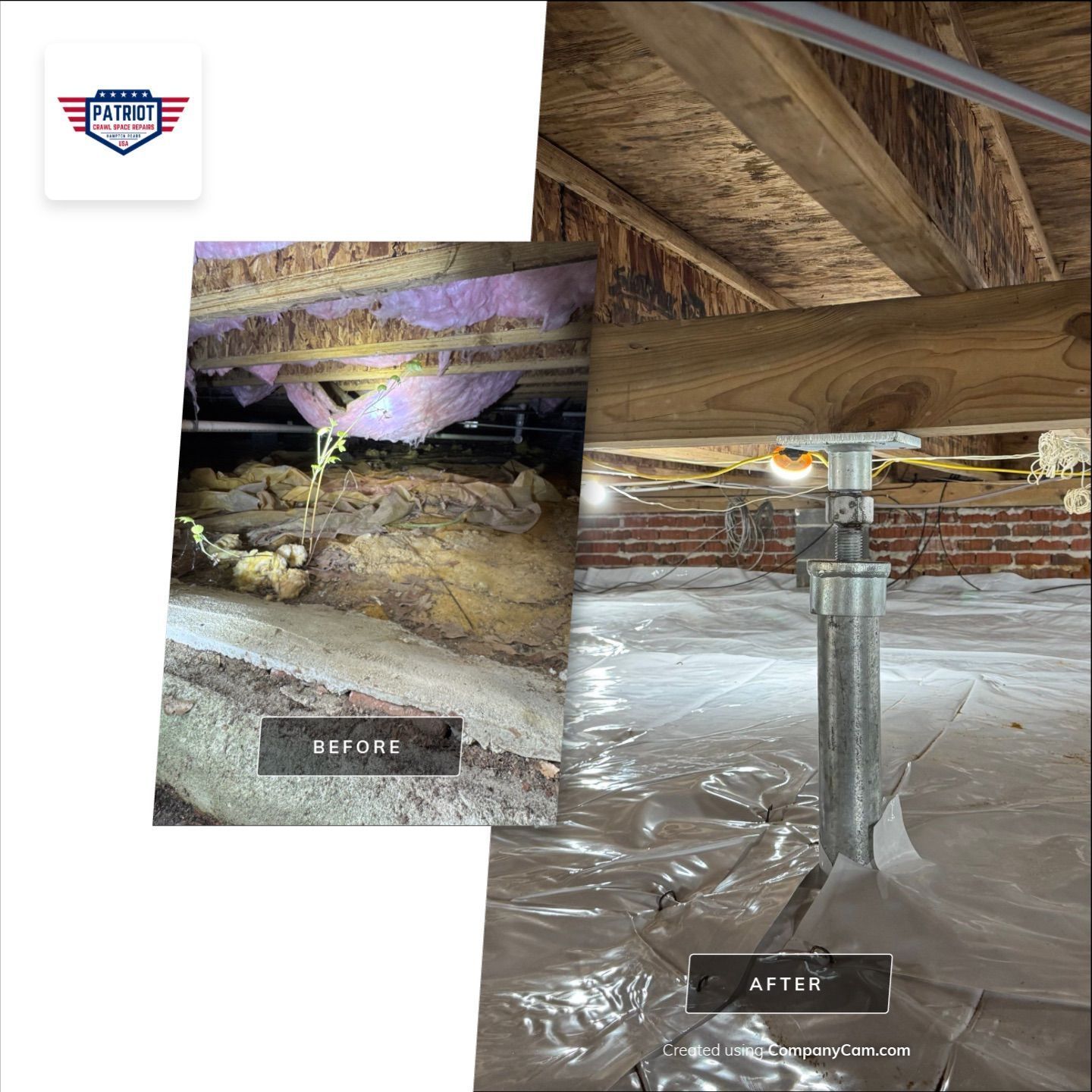 Crawl space renovation and structural repairs before after in Suffolk VA.