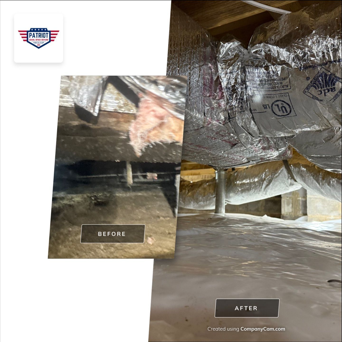 Duct-work repair job and encapsulation before after in isle of wight va.