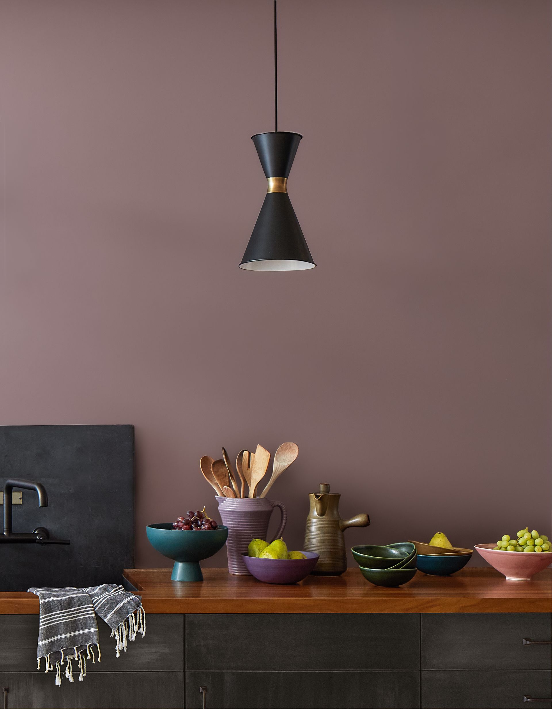 kitchen with benjamin moore logo and color of the year