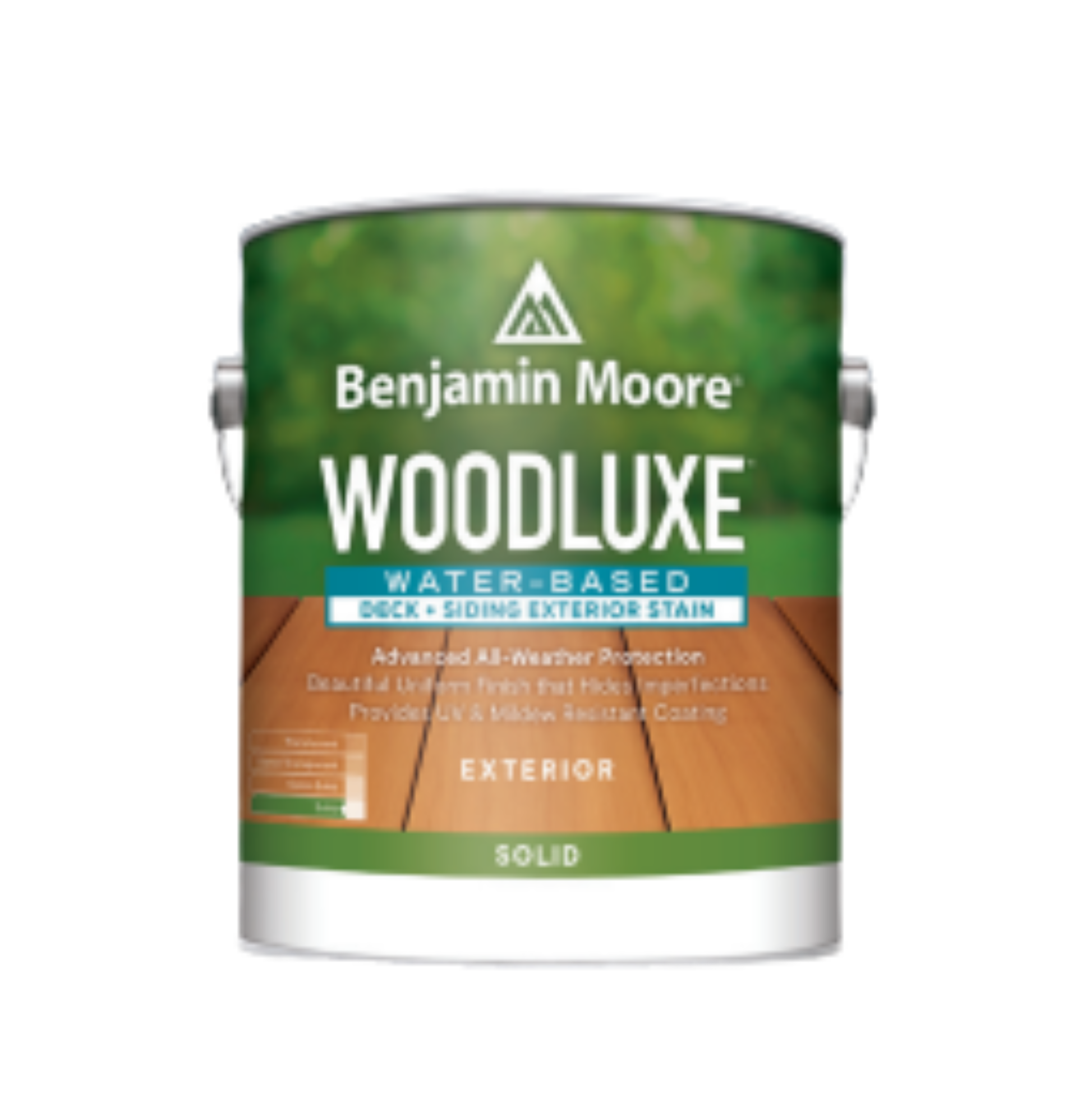 A can of benjamin moore woodluxe water based deck staining exterior stain