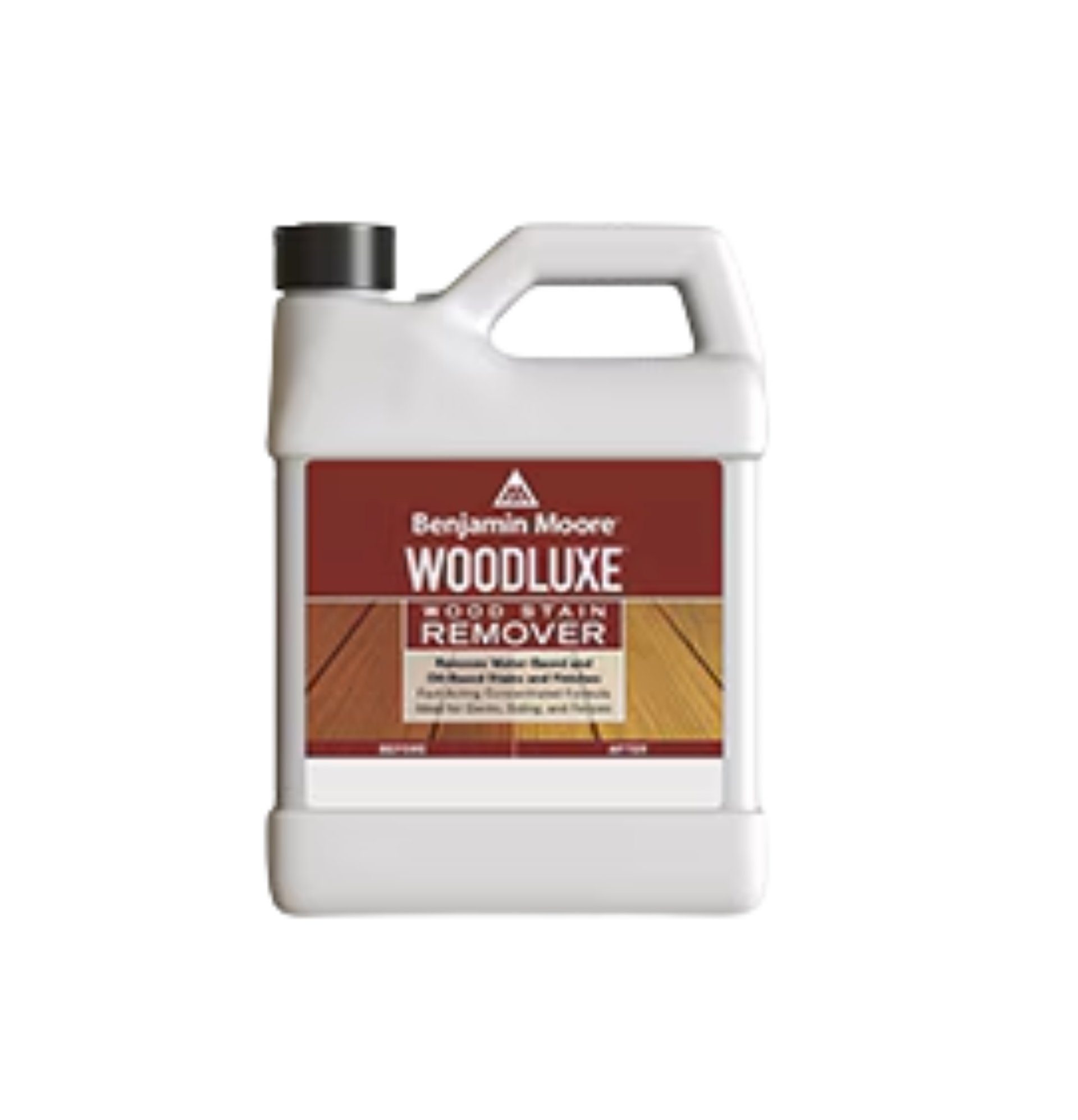 A bottle of benjamin moore woodluxe wood stain remover