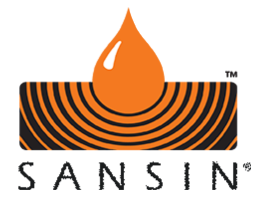 A sansin logo with an orange drop in the middle