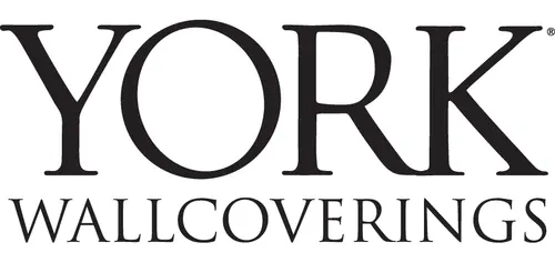 The logo for york wallcoverings is black and white.