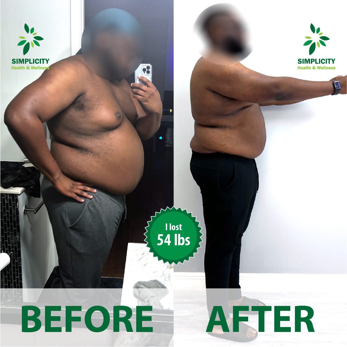 A man before and after losing 54 lbs