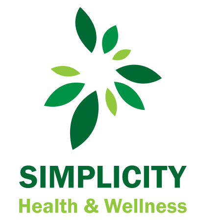 A logo for simplicity health and wellness with green leaves