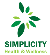 A logo for simplicity health and wellness with green leaves
