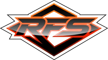 Stylized orange and gray RFS sports logo on a black diamond background