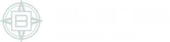 Pale green circular logo with a stylized “B” inside a ring and crosshair-like lines
