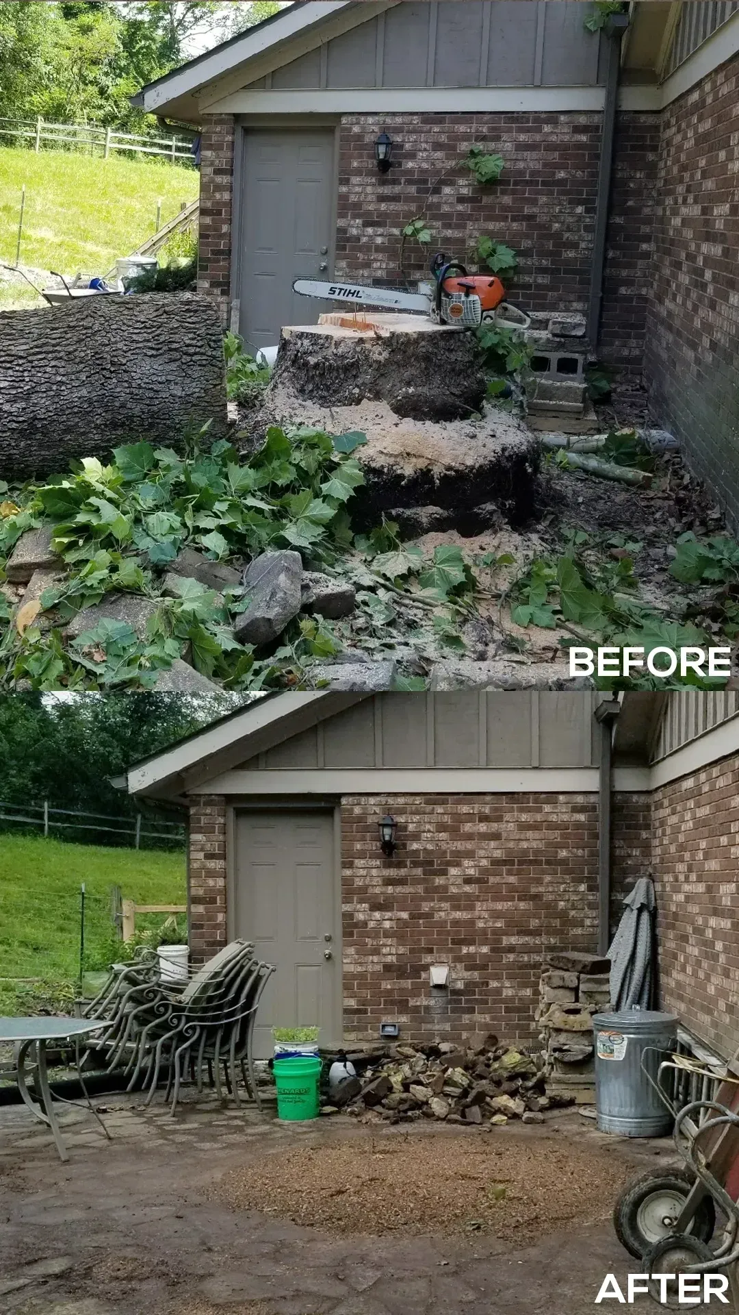 Before And After Of A Stump Removal | Miamisburg, OH | River Rock Tree Service