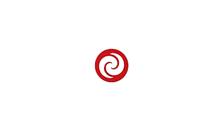 Rød spiraldesign i en rød cirkel på en hvid baggrund.