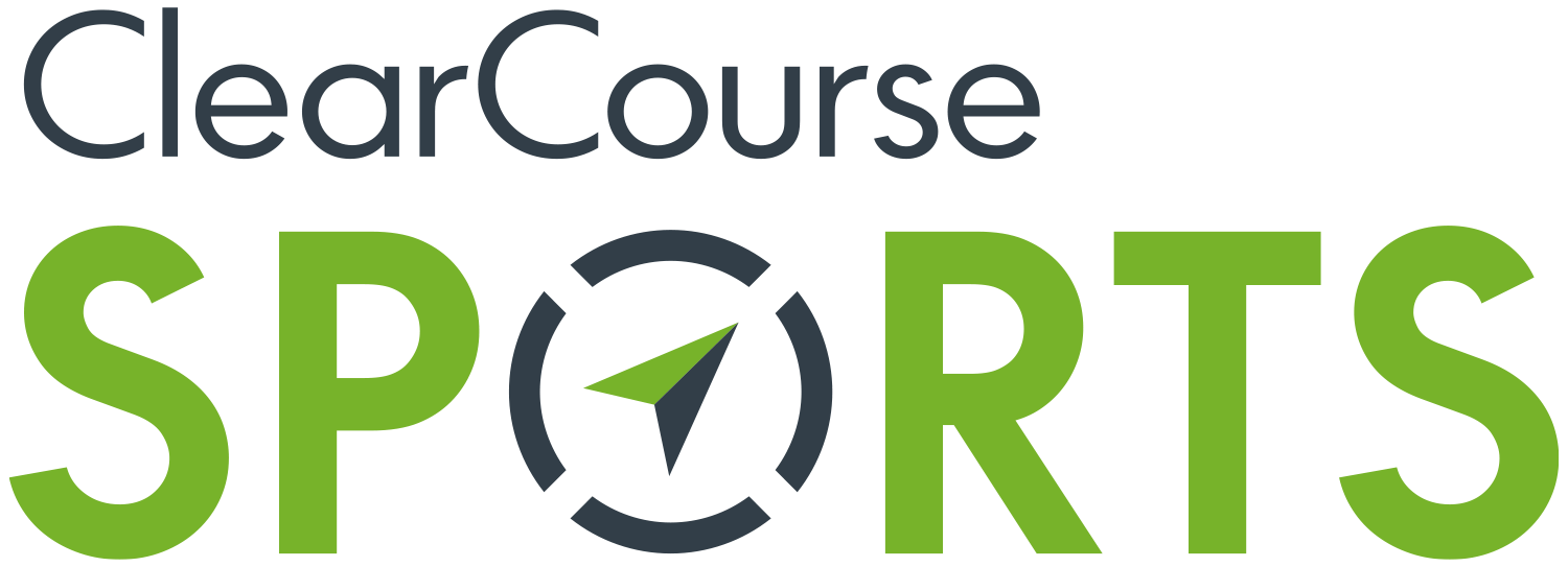 the logo for clear course sports is green and black .