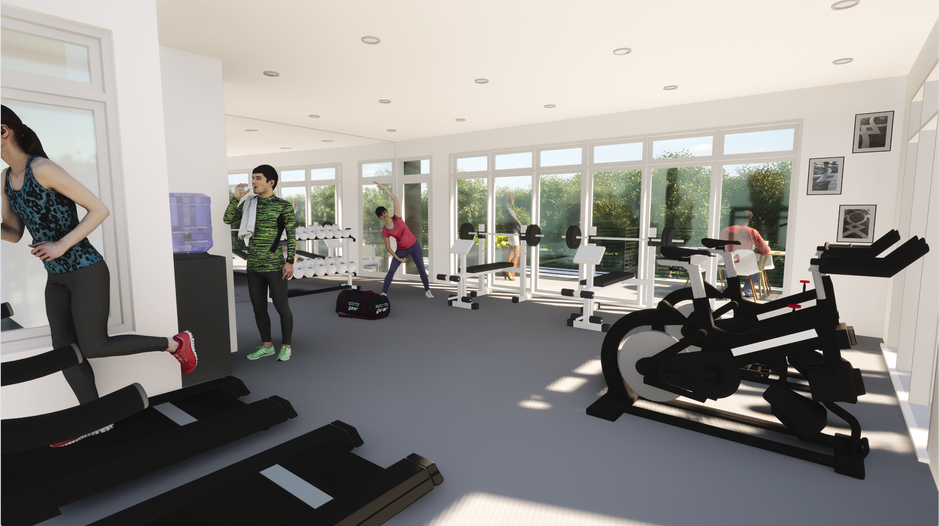 A woman is running on a treadmill in a gym