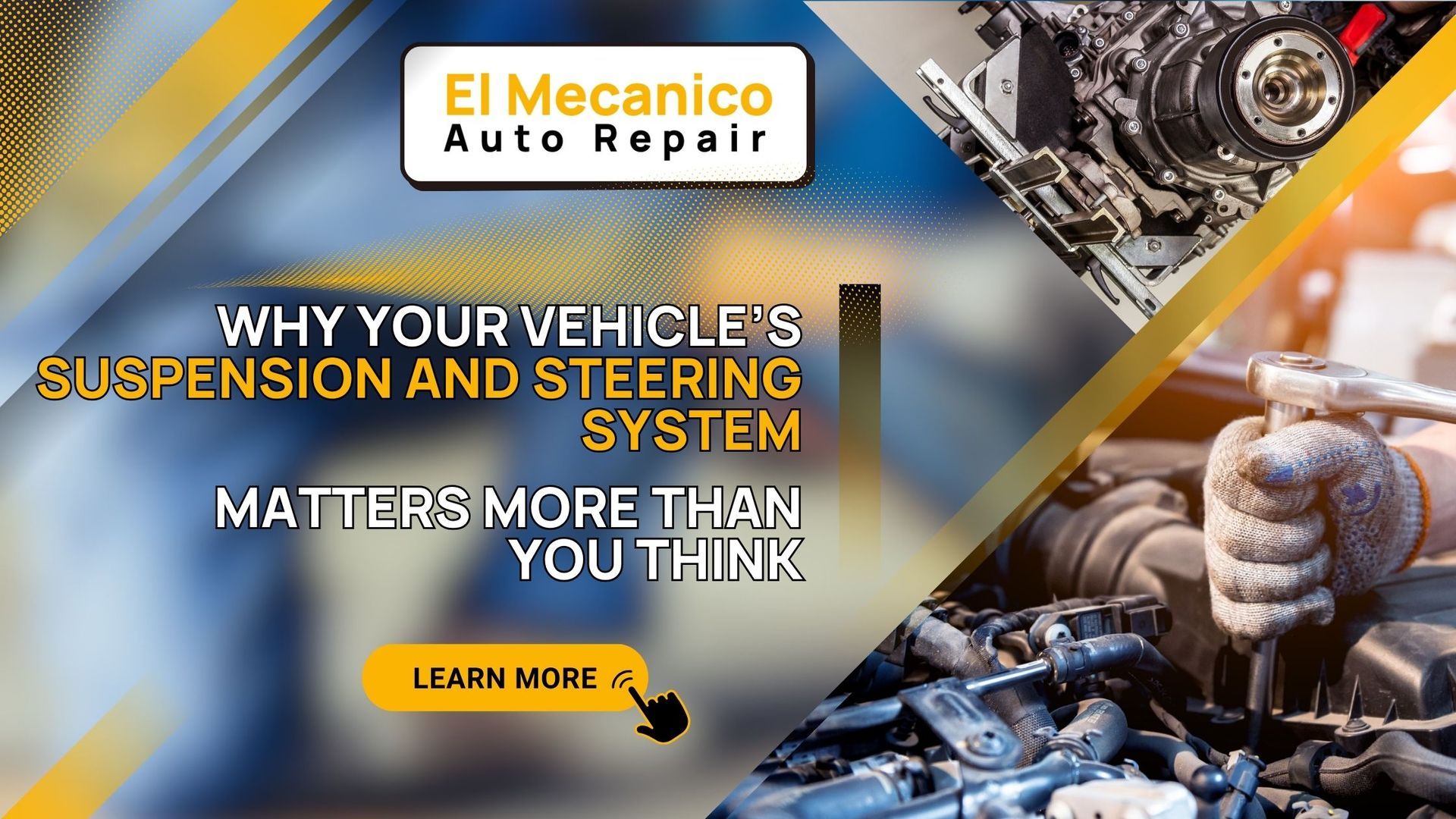  Image highlighting the importance of vehicle suspension and steering systems with a clickable 