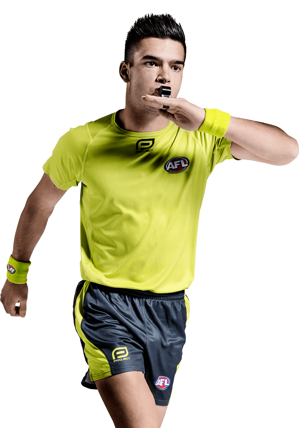 Man in an AFL green Umpire uniform