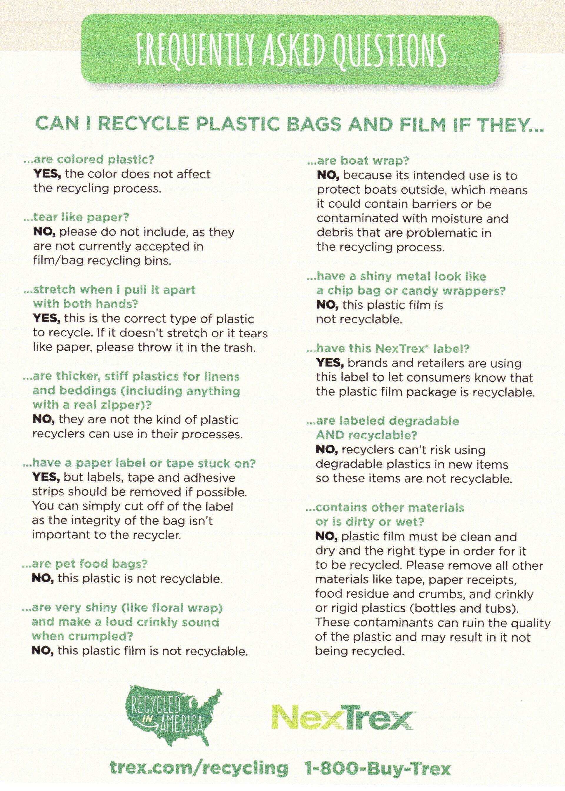 A poster that says `` can i recycle plastic bags and film if they ? ''