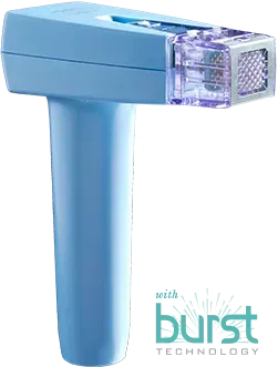 A blue hair removal device with the word burst technology on it