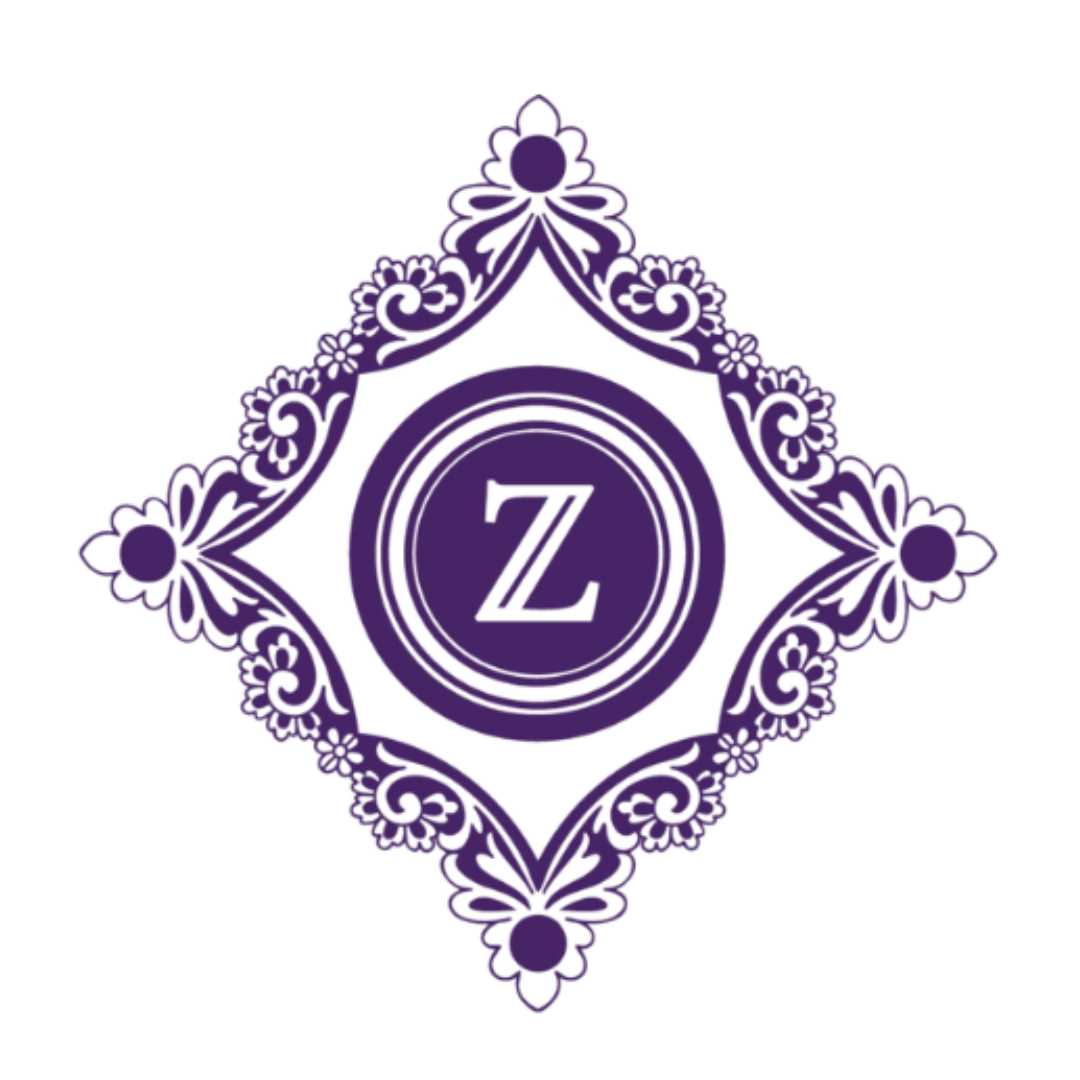 A purple and white logo with the letter z in the center