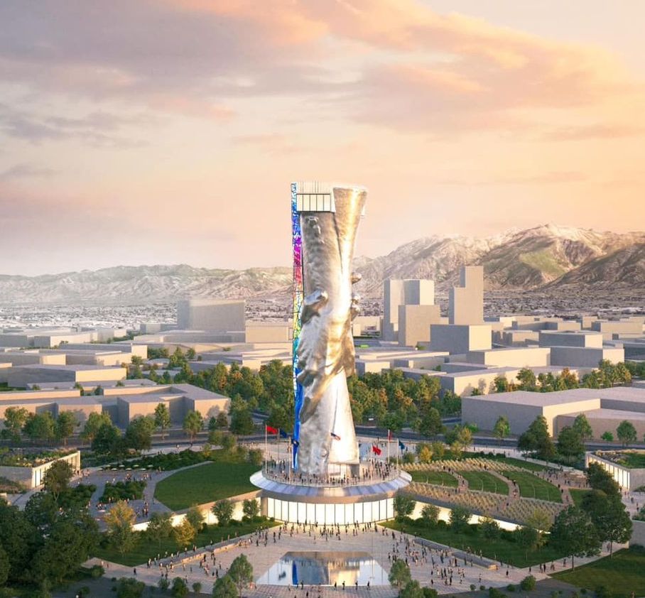 A 3/4 top view 3D rendering of the statue of responsibility created by the architecture firm FFKR