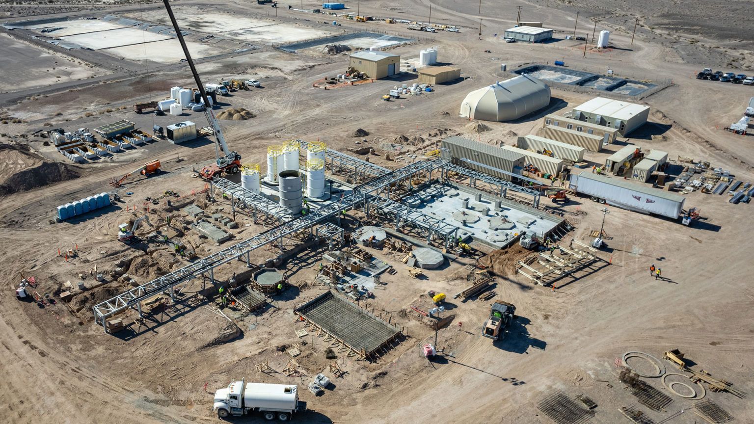 Aerial photo of construction progressing