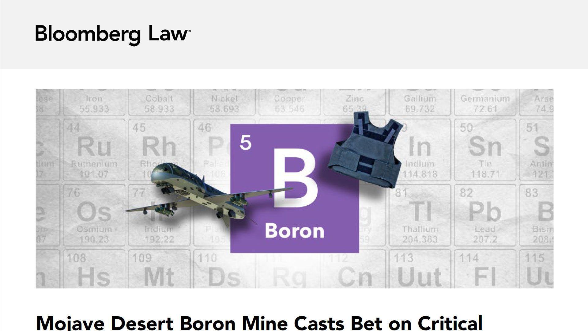 Bloomberg Law - Mojave Desert Boron Mine Casts Bet on Critical Mineral ...