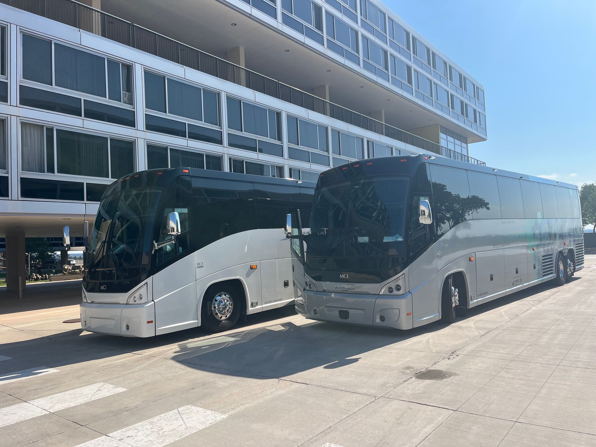 2 motor coaches loading up at the Air Force Academy in Colorado Springs