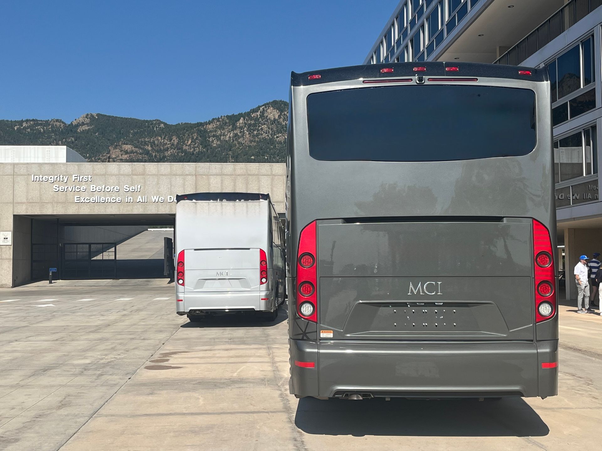 2 motor coaches at the Air Force Academy in Colorado Springs Colorado